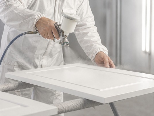 Show a painter working on a surface with professional tools dor better project results